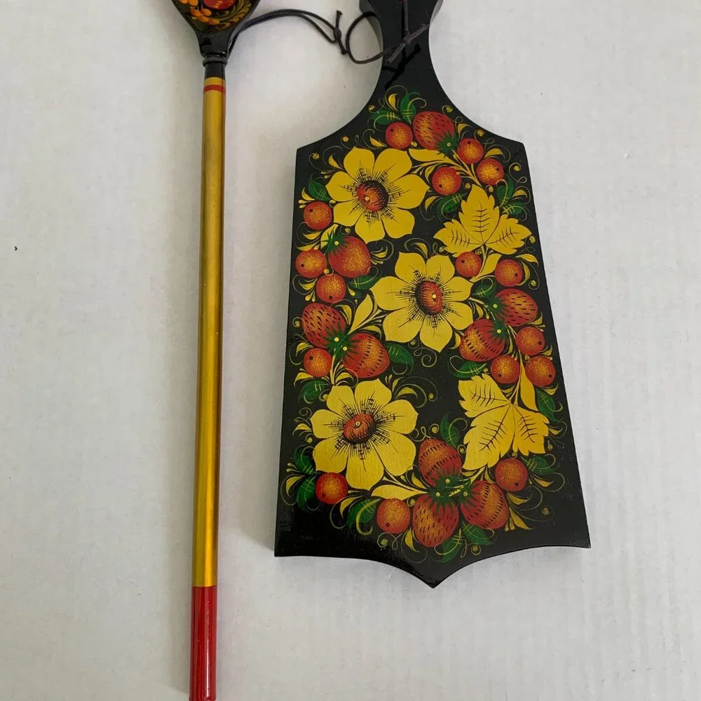 Wooden cutting board Russian long-handled spoon folk style painting Khokhloma